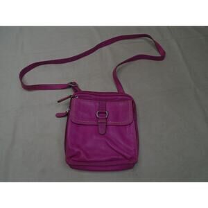 Fossil Zip Around Traveler PINK Pebbled Leather Messenger Crossbody Bag Purse